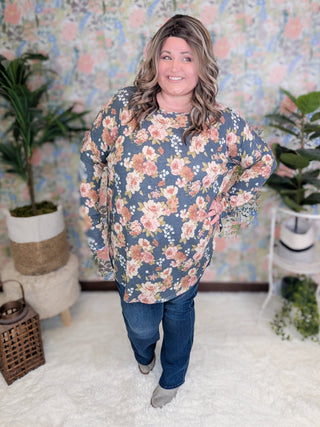 Elowen Thermal Scoopbottom Long Sleeve in Vintage Navy Floral-2- Long Sleeve Tops-cream and sugar-Styled by Stacked - A Plus Size Women's Boutique in Lakeville, MN