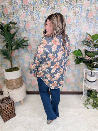 Elowen Thermal Scoopbottom Long Sleeve in Vintage Navy Floral-2- Long Sleeve Tops-cream and sugar-Styled by Stacked - A Plus Size Women's Boutique in Lakeville, MN