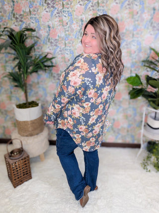 Elowen Thermal Scoopbottom Long Sleeve in Vintage Navy Floral-2- Long Sleeve Tops-cream and sugar-Styled by Stacked - A Plus Size Women's Boutique in Lakeville, MN