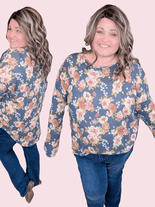 Elowen Thermal Scoopbottom Long Sleeve in Vintage Navy Floral-2- Long Sleeve Tops-cream and sugar-Styled by Stacked - A Plus Size Women's Boutique in Lakeville, MN