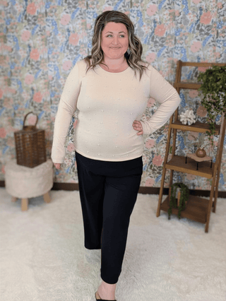 2- Long Sleeve Tops Elsa Pearl Embellished Long Sleeve Top plus size clothing