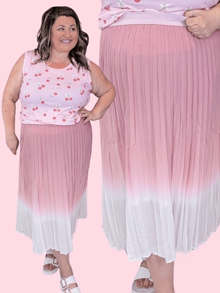 11- Dress/Romp/Jump Emmy Dipped Ombre Midi Skirt in Pink plus size clothing