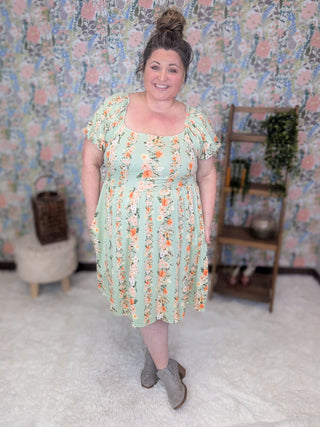 Erin Square Neck Vertical Floral Dress in Soft Sage-11- Dress/Romp/Jump-HAPTICS-Styled by Stacked - A Plus Size Women's Boutique in Lakeville, MN