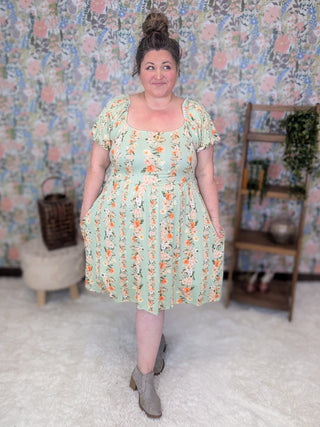 Erin Square Neck Vertical Floral Dress in Soft Sage-11- Dress/Romp/Jump-HAPTICS-Styled by Stacked - A Plus Size Women's Boutique in Lakeville, MN