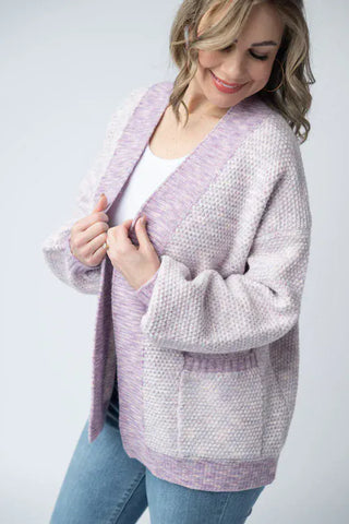 4- Overlayer Tops Etta Textured Luxe Cardigan w/Pockets in Lavender Mix plus size clothing