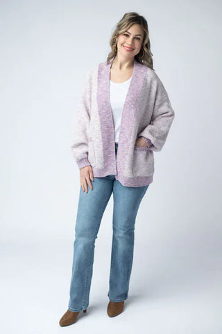 4- Overlayer Tops Etta Textured Luxe Cardigan w/Pockets in Lavender Mix plus size clothing