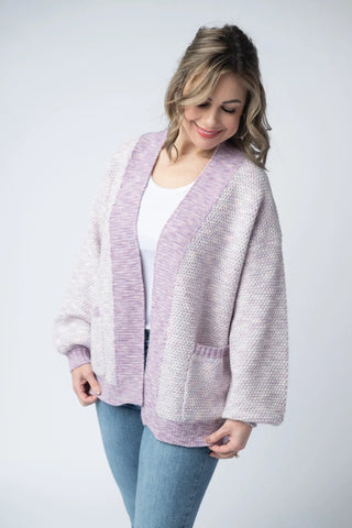 4- Overlayer Tops Etta Textured Luxe Cardigan w/Pockets in Lavender Mix plus size clothing