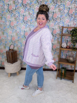 4- Overlayer Tops Etta Textured Luxe Cardigan w/Pockets in Lavender Mix plus size clothing