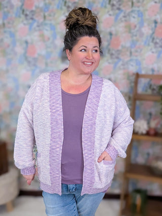 4- Overlayer Tops Etta Textured Luxe Cardigan w/Pockets in Lavender Mix plus size clothing