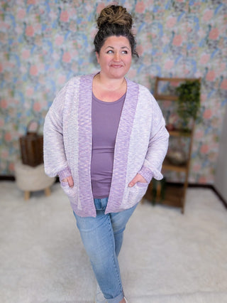 4- Overlayer Tops Etta Textured Luxe Cardigan w/Pockets in Lavender Mix plus size clothing