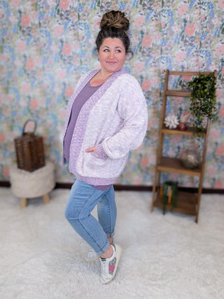 4- Overlayer Tops Etta Textured Luxe Cardigan w/Pockets in Lavender Mix plus size clothing
