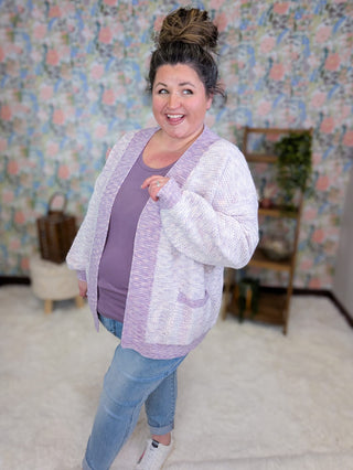 4- Overlayer Tops Etta Textured Luxe Cardigan w/Pockets in Lavender Mix plus size clothing