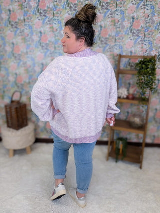 4- Overlayer Tops Etta Textured Luxe Cardigan w/Pockets in Lavender Mix plus size clothing