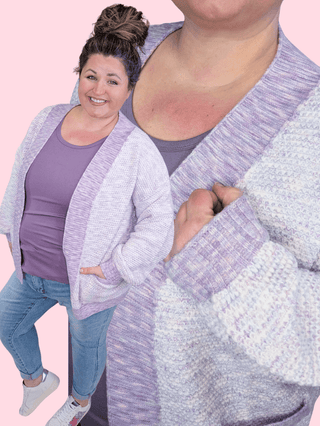 4- Overlayer Tops Etta Textured Luxe Cardigan w/Pockets in Lavender Mix plus size clothing