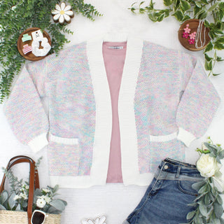 4- Overlayer Tops Etta Textured Luxe Cardigan w/Pockets in Pastel Mix plus size clothing