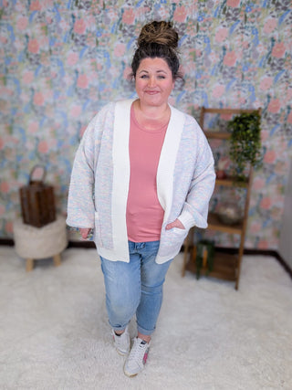 4- Overlayer Tops Etta Textured Luxe Cardigan w/Pockets in Pastel Mix plus size clothing