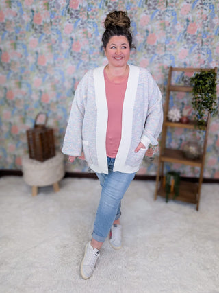 4- Overlayer Tops Etta Textured Luxe Cardigan w/Pockets in Pastel Mix plus size clothing