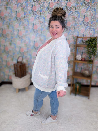4- Overlayer Tops Etta Textured Luxe Cardigan w/Pockets in Pastel Mix plus size clothing