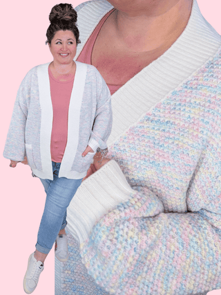4- Overlayer Tops Etta Textured Luxe Cardigan w/Pockets in Pastel Mix plus size clothing