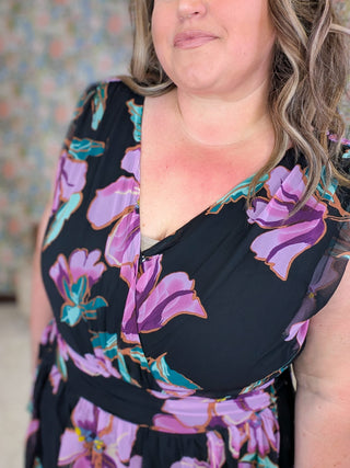 11- Dress/Romp/Jump Evangeline Tiered Purple Floral Dress  on Black plus size clothing