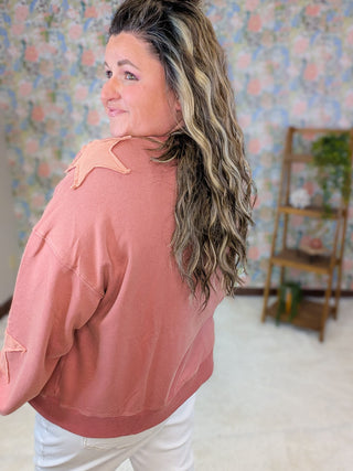 2- Long Sleeve Tops Evelyn Patched Star Pullover in Marsala plus size clothing