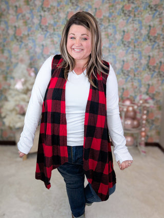 Elena Buffalo Plaid Open Vest w/Pockets in Red-4- Overlayer Tops-HEIMISH-Styled by Stacked - A Plus Size Women's Boutique in Lakeville, MN