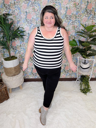 Ezra Scallop Hem Scoopneck Tank in Neutral Stripes (2 colors)-1- ShortSlv/Slvless Tops-WHITE BIRCH-Styled by Stacked - A Plus Size Women's Boutique in Lakeville, MN
