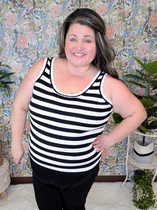 Ezra Scallop Hem Scoopneck Tank in Neutral Stripes (2 colors)-1- ShortSlv/Slvless Tops-WHITE BIRCH-Styled by Stacked - A Plus Size Women's Boutique in Lakeville, MN