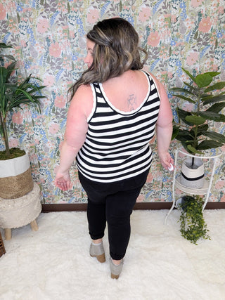 Ezra Scallop Hem Scoopneck Tank in Neutral Stripes (2 colors)-1- ShortSlv/Slvless Tops-WHITE BIRCH-Styled by Stacked - A Plus Size Women's Boutique in Lakeville, MN