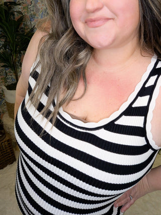 Ezra Scallop Hem Scoopneck Tank in Neutral Stripes (2 colors)-1- ShortSlv/Slvless Tops-WHITE BIRCH-Styled by Stacked - A Plus Size Women's Boutique in Lakeville, MN