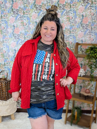6- Graphic Tops Faith Flag on Camo Tee plus size clothing