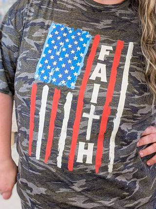 6- Graphic Tops Faith Flag on Camo Tee plus size clothing