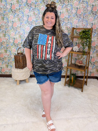 6- Graphic Tops Faith Flag on Camo Tee plus size clothing