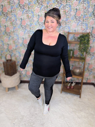 Estelle Long Sleeve Scoopneck w/Built in Bra-2- Long Sleeve Tops-WHITE BIRCH-Styled by Stacked - A Plus Size Women's Boutique in Lakeville, MN