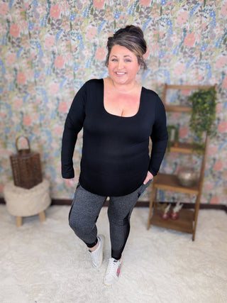 Estelle Long Sleeve Scoopneck w/Built in Bra-2- Long Sleeve Tops-WHITE BIRCH-Styled by Stacked - A Plus Size Women's Boutique in Lakeville, MN