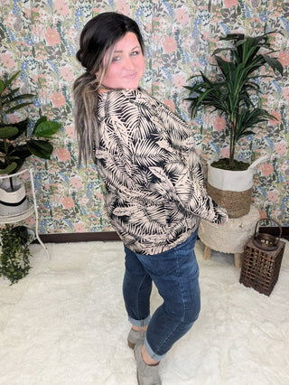 Fawn Boatneck Dolman Top in Black + Taupe Leaf Print-2- Long Sleeve Tops-WHITE BIRCH-Styled by Stacked - A Plus Size Women's Boutique in Lakeville, MN