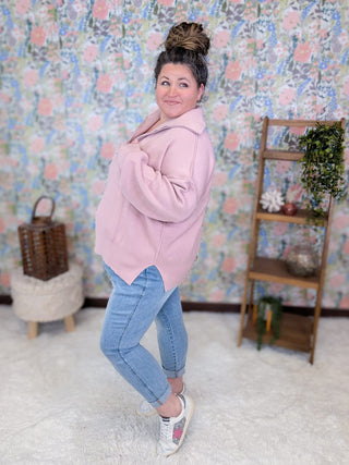 2- Long Sleeve Tops Felicity Zipper Front Sweater in Blush Mauve plus size clothing
