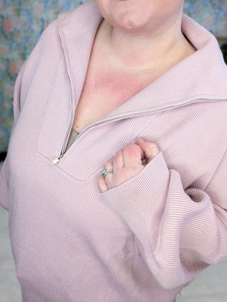 2- Long Sleeve Tops Felicity Zipper Front Sweater in Blush Mauve plus size clothing
