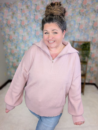 2- Long Sleeve Tops Felicity Zipper Front Sweater in Blush Mauve plus size clothing