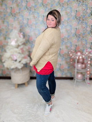 Francie Draped Vneck Sweater w/Side Slits (2 Colors)-2- Long Sleeve Tops-HEIMISH-Styled by Stacked - A Plus Size Women's Boutique in Lakeville, MN