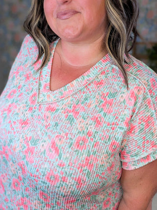 1- ShortSlv/Slvless Tops Freya Ribbed Vneck Top in Mint Floral plus size clothing