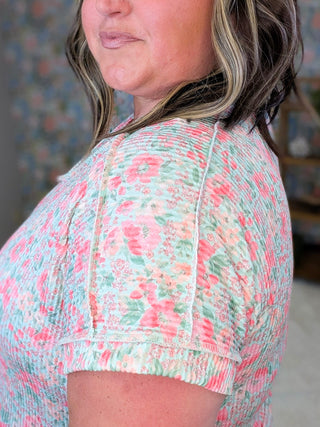 1- ShortSlv/Slvless Tops Freya Ribbed Vneck Top in Mint Floral plus size clothing