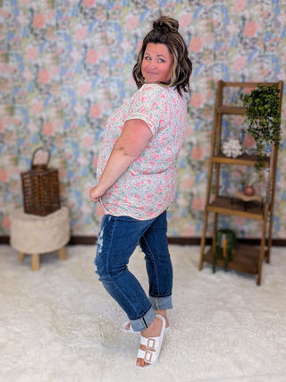 1- ShortSlv/Slvless Tops Freya Ribbed Vneck Top in Mint Floral plus size clothing