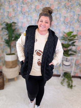 Gameday Sequin Football Pullover on Beige-2- Long Sleeve Tops-WHITE BIRCH-Styled by Stacked - A Plus Size Women's Boutique in Lakeville, MN