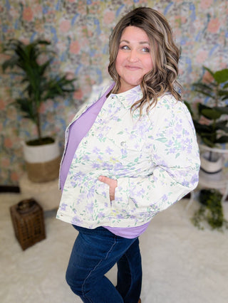 Geneva Denim Jacket in Lavender Floral-4- Overlayer Tops-LOVELY MELODY-Styled by Stacked - A Plus Size Women's Boutique in Lakeville, MN