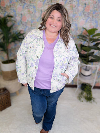 Geneva Denim Jacket in Lavender Floral-4- Overlayer Tops-LOVELY MELODY-Styled by Stacked - A Plus Size Women's Boutique in Lakeville, MN