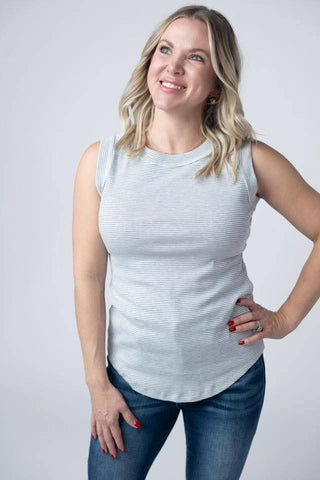 1- ShortSlv/Slvless Tops Genie High Neck Striped Tank (4 Colors) plus size clothing