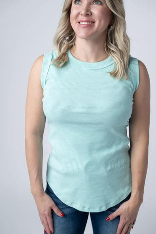 1- ShortSlv/Slvless Tops Genie High Neck Striped Tank (4 Colors) plus size clothing