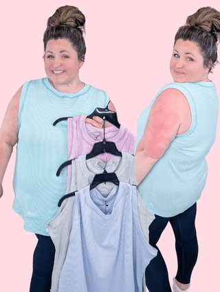 1- ShortSlv/Slvless Tops Genie High Neck Striped Tank (4 Colors) plus size clothing