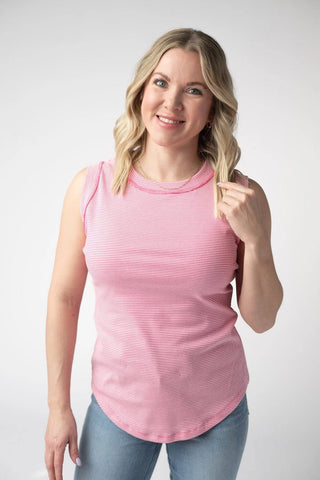 1- ShortSlv/Slvless Tops Genie High Neck Striped Tank (7 Colors) plus size clothing
